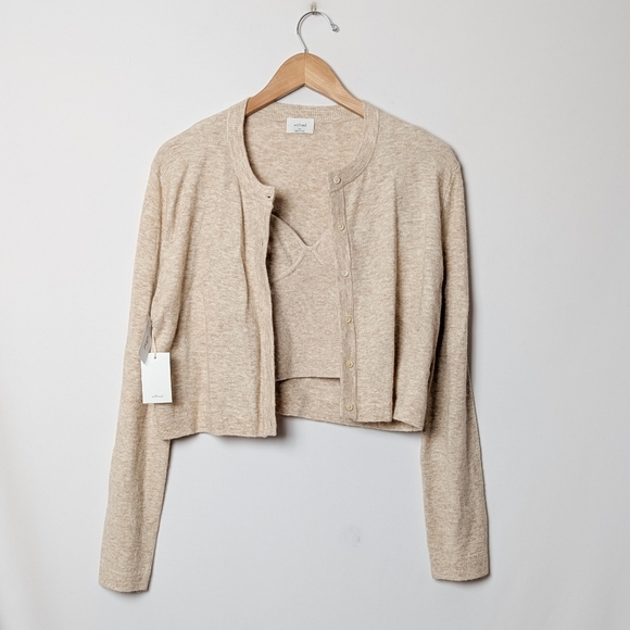 NWT WILFRED Sicily Set Cardigan XS Bustier Tank Top M Heather Tannin Aritzia - Picture 11 of 15